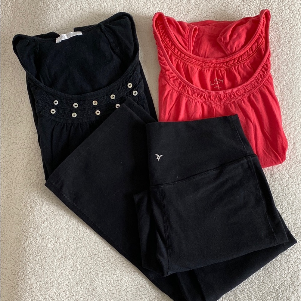 Old Navy Black and Red bundle set yoga power chilled old navy and two shirts.